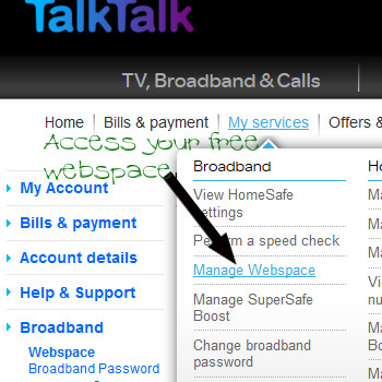 TalkTalk - free webspace and web hosting